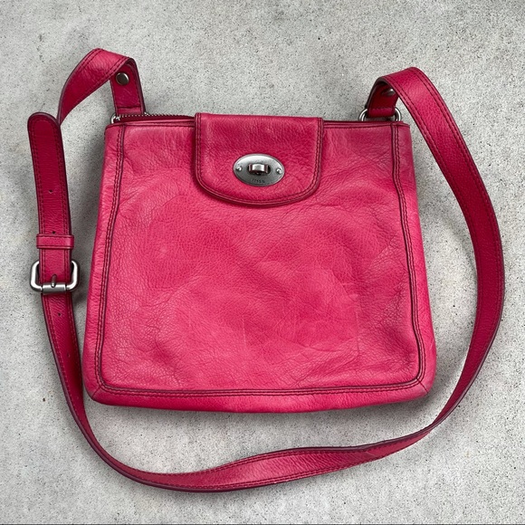 Fossil Pink Leather Crossbody Bag 